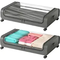LTPRTZ Aufbewahrungsboxen für unter dem Bett - Aufbewahrungstasche mit Rollen - Ordnung schaffen - Robuster Metallrahmen - 2 Stück, je 96 Liter - Grau