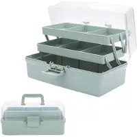 LTPRTZ Aufbewahrungsbox mit 3 Fächern - Multifunktionaler Organizer - Zur Sortierung von Gegenständen - Verstellbare Fächer - 33x20x14,5 cm - Hellgrün