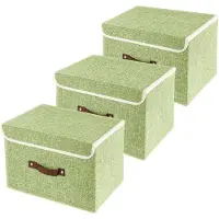LTPRTZ Faltbarer Aufbewahrungsbehälter - Aufbewahrungsbox mit Deckel - Ordnung schaffen - Waschbar, robustes Material - Set mit 3 Stück - Grün