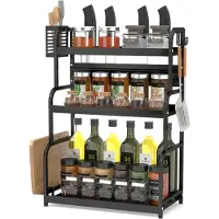 LTPRTZ Kräuteregal Schwarz - Küchenorganizer - Küchenaufbewahrung - Mit zusätzlichen Halterungen - 63x49x22,5 cm - Schwarz