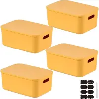 LTPRTZ Aufbewahrungsboxen mit Deckel – Stapelboxen-Set – Zur Organisation von Stauraum – Aus nachhaltigem Kunststoff – 4 Stück – Gelb