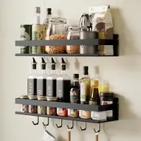 LTPRTZ Kräutertrockner-Set - Küchenregal mit Haken - Küchenorganisation - Montage ohne Bohren - 40 cm - Schwarz