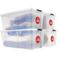LTPRTZ Aufbewahrungsboxen-Set - Kunststoffbehälter - Für die Organisation im Haushalt - Stapelbares Design - 4 Stück, je 80 Liter - Transparent