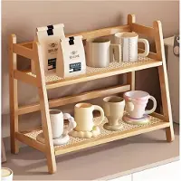 LTPRTZ Küchenorganizer mit 2 Ebenen – Gewürzregal – Aufbewahrungslösung für die Küche – Imitation von Rattan aus Bambus – 40 x 18 x 29 cm