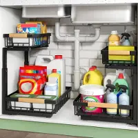 LTPRTZ Ablagefach, 2-stöckig - Küchenorganizer - Unter der Spüle - Ausziehbbares Design - Höhenverstellbar - Schwarz