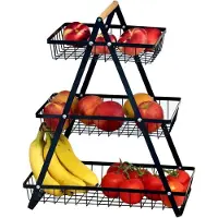 LTPRTZ Obstkorb-Etageren – Serviertablett für Obst – Küchenorganisation – Drei Ebenen – 49 cm hoch – Schwarz