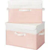 LTPRTZ Aufbewahrungsboxen mit Deckel - Stoffkörbe - Kleiderschrank-Organizer - Faltbares Design - Set aus 2 - Weiß-Rosa