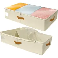 LTPRTZ Aufbewahrungsbehälter unter dem Bett - Decken-Aufbewahrungsbeutel - Kleiderspeicher - Robuste Stützplatten - 48 Liter - Beige