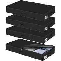 LTPRTZ Aufbewahrungsboxen für unter dem Bett - Klappbare Kisten - Zur Aufbewahrung von Kleidung - Zusammenklappbarer Deckel - 85x40x12 cm - Schwarz