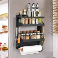 LTPRTZ Magnetischer Gewürzregal – Küchenorganizer – zur Ordnung in der Küche – ohne Bohren – 36x30x8,5 cm – Schwarz