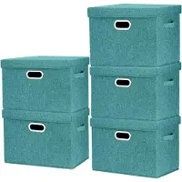 LTPRTZ Aufbewahrungsboxen-Set – Aufbewahrungsbehälter mit Deckel – zur Ordnung im Haushalt – waschbar und zusammenklappbar – 5 Stück, 35 Liter – Aqua