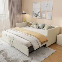 Moonbite Schlafsofa 90x200 cm ausziehbar auf 180x200 cm Liegefläche mit 2 Lattenrosten, Samt, Beige