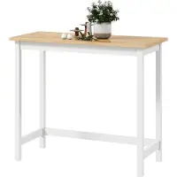 Moonbite Bartisch für zwei Personen, Platte in Eichenoptik mit weißem Rahmen, kompakter Hochtisch 108 × 48 × 91 cm, lackiert, bis 100 kg, Gummibaumholz, Eiche