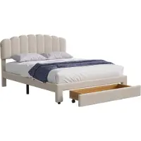 Moonbite Bett mit Stauraum 160x200 cm Beige mit Schublade, USB und verstellbarem Kopfteil – Steckdosen und Stauraum in einem