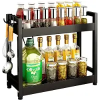 LTPRTZ Kräutereinlegefach – Küchenorganizer – zur Ordnung in der Küche – 2-stöckiges Design – mit 4 Haken – Schwarz