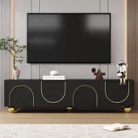 Moonbite TV-Ständer 170 cm, 4 Türen, runde goldene Füße, Push-to-Open, schwarz