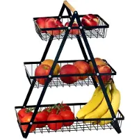 LTPRTZ Obstkorb-Etageren – Serviertablett für Obst – Küchenorganisation – Drei Ebenen – 49 cm hoch – Schwarz