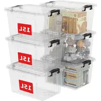 LTPRTZ Aufbewahrungsbox mit Deckel - Aufbewahrungsbehälter - Ordnung im Haus - Stapelbar, mit Klickverschluss - 15 Liter - Transparent