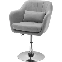Moonbite Drehstuhl höhenverstellbar 44,5–57 cm, Drehsessel im Retro-Design mit Rückenkissen, kompakter Akzentstuhl fürs Homeoffice, Polyester, Grau