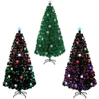 LILIIN Weihnachtsbaum künstlich 210 cm, LED Glasfaser mit Schneeflocken, Christbaum mit 120 Spitzen, 12 LEDs, Grün, PVC, Metallständer