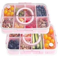 LTPRTZ Aufbewahrungsbox für Snacks - Snackplatte - Ordnungssystem für Lebensmittel - 14 Fächer - 2 Sets - Rosa