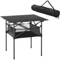 Moonbite Klapptisch für Camping und Markt, Tischplatte mit aufrollbarem Aluminiumdach, Netztasche als Stauraum, Gestell pulverbeschichtet, Aluminium, Grau