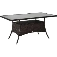 Moonbite Polyrattan Gartentisch mit Sicherheitsglas 150 × 85 × 74 cm, wetterfester Esstisch, Metallgestell, rutschfeste Füße, 5 mm Platte, Braun