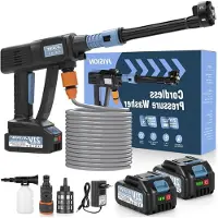 LTPRTZ Tragbare Hochdruckreiniger – Akku-Reiniger – Reinigung für Auto und Garten – Bürstenloser Motor – 2 x 4,0 Ah Akkus – Schwarz-Weiß