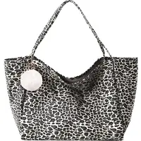 XFSRG Große Leopardentasche Canvas Umhängetasche Damen mit Pompon Anhänger 41×22