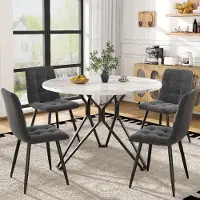 Novavision 5-teiliges Esstisch-Set rund 100 cm, Schwarz/Grau, Marmor-Optik