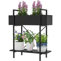 Novavision Pflanzenständer, Blumentopfständer mit 2 Ebenen, Ablauflöcher, für drinnen und draußen, Metall, Schwarz