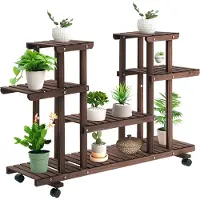Novavision Blumentreppe 6 Regale 4 Rollen 123,5 cm × 33 cm × 80 cm Massivholz Braun 123,5 cm × 33 cm × 80 cm