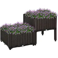 Novavision 2PCS Hochbeet, Pflanzkasten mit Abflusslöchern, Blumenkasten im Rattan-Look, Kunststoff, Braun, 40 x 40 x 44 cm