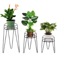 Novavision 3er-Set Pflanzenständer, 23,5/30/42cm hoch Blumenständer für Innen Außen, Blumentopfständer aus Metall, Blumenhocker für Wohnzimmer, Garten Balkon, Schwarz