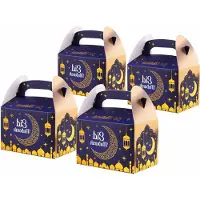 Markenlos Eid Mubarak Faltbare Geschenkboxen Set - 4 Stück mit Tragegriff (15 x 10 x 10 cm) - Hochwertige Kartonboxen mit Festlichem Design