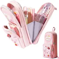 Markenlos Federmäppchen für Damen und Kinder - Modische Etui mit Fächern - Perfekt für Schule und Büro - Lila und Rosa
