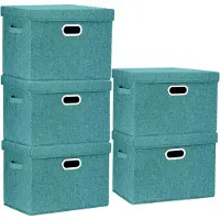 LTPRTZ Aufbewahrungsboxen-Set – Aufbewahrungsbehälter mit Deckel – zur Ordnung im Haushalt – waschbar und zusammenklappbar – 5 Stück, 35 Liter – Aqua