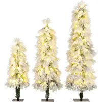 GIANTEX 3er-Set Künstlicher Weihnachtsbaum, 90/120/150 cm Tannenbaum mit Beleuchtung & Schnee, Christbaum mit 30/50/66 Zweigspitzen & 30/50/70 LED-Lichtern