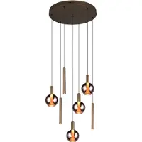 TRIO LED-Hängelampe Melaro Ø 59 cm platin, Metall/Glas CCT 7-flg.