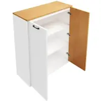 MODFU Aktenschrank 80 x 40 x 110 cm, Beistellschrank mit Lamellenfront, Aufbewahrungsschrank mit Soft-Close-Türen und geräumiger Stauraum, Weiß/Eicheoptik
