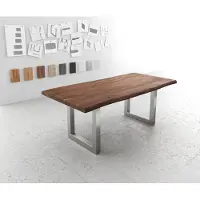 DELIFE Esstisch Edge 200x100 XL Akazie Braun Edelstahl Breit Live-Edge