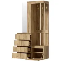 MODFU Garderobensets mit Spiegel, Schuhkommode mit 4 Schubladen, Flurgarderobe Kleiderschrank Natur mit 1 Tür und Haken, 100x35x180 cm