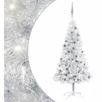 Syfax Künstlicher Weihnachtsbaum Beleuchtung & Kugeln Silber 120 cm