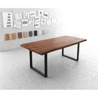 DELIFE Esstisch Edge 200x100 XL Akazie Braun Metall Schmal schwarz Live-Edge