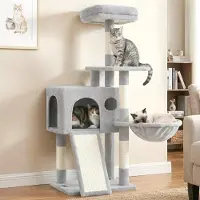 Merkloos Kratzbaum Katzenbaum Katzenkletterbaum - 107 cm - Innenbereich - Kratzstämme - Hängematte - Hellgrau