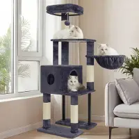 Merkloos Katzenbaum Kratzbaum Kletterturm - 125 cm - Sisal-Kratzstämme - Rauchgrau - Für Wohnungskatzen