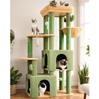 Merkloos Kratzbaum Katzenbaum Kletterturm - 156 cm - Mit Sisal-Kratzstämmen und Höhlen - Grün - Für große Katzen