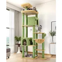 Merkloos Kratzbaum Katzenbaum Kletterbaum - 213 cm - Grün - Mit Höhlen und Plattform - Für große Katzen