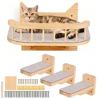 Merkloos Kratzbaum Katzenwand Katzenkletterwand - Mit 3 Stufen - Plüsch bezogen - Massivholz und Filz