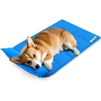 Pecute Kühlmatte mit Kissen Katze Hund selbstkühlend Grau/Blau XXL 90x50x1 cm